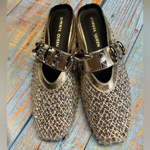 Metallic Mesh Studded Mules